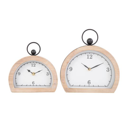 White Wooden Semicircle Clock Set with Brown Wooden Frame & Ring Handle